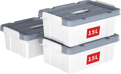 Produktbild von Famanu Aufbewahrungsbox mit Deckel und Griff, tragbare Organisationscontainer, stapelbar und nestbar, Kunststoff, 16 Quart, 3 Stück, weiß