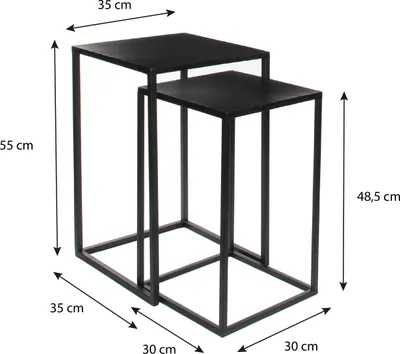 Zdjęcie produktu dla Mica Decorations Goa stolik boczny - zestaw 2 sztuk - dł. 35 x szer. 35 x wys. 55 cm - metal - czarny