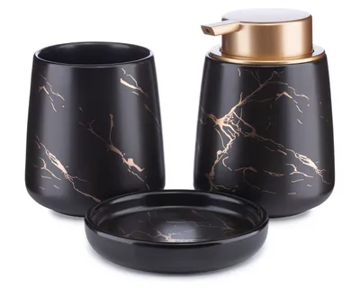 Obrázek produktu pro Howhomely koupelnové doplòky Nastavte Sally 3 prvky keramické èerné / zlaté 13 cm x 8 cm x 8 cm