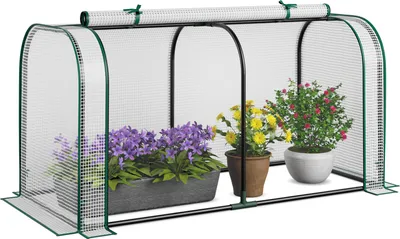 Zdjęcie produktu dla COSTWAY mini szklarnia 2w1, foliowa osłona PE do podniesionego łóżka, odporna na warunki atmosferyczne szklarnia ze zwijanymi drzwiami na zamek błyskawiczny 118x55x60cm biała