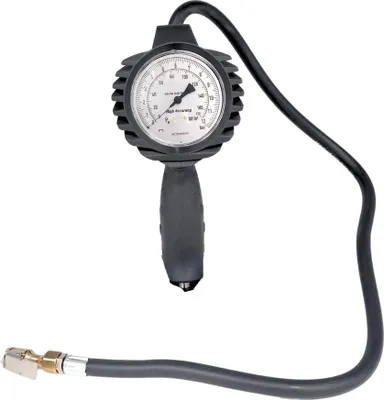 Zdjęcie produktu dla Manometr do opon, kalibrowany 170 PSI / 12 bar – z manometrem Wąż