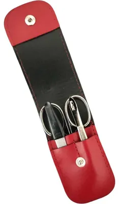 Produktbild von 3-teiliges Solingen Maniküre Set mit Leder Etui, Nagelschere, Feile, Pinzette, Germany Rot