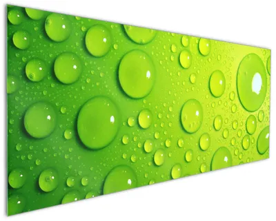 Produktbild von Wallario Küchenrückwand aus Glas, Größe: 125 x 50 cm, Motiv: Wassertropfen auf Grün | Spritzschutz | abwischbar | pflegeleicht | in