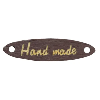 Produktbild von 10 Holzschild Etikett handmade 6x27mm, Farbwahl, Annäher Applikation Verbinder, Farbe:nussbraun