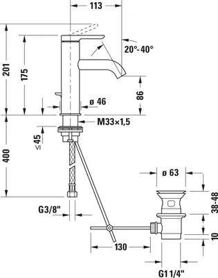 Produktbild von DURAVIT C11023001046 C.1 Einhebel-Waschtischmischer M