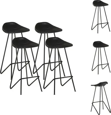 Image de vidaXL Tabouret de bar 4 pcs. noir cuir véritable - Tabouret de bar