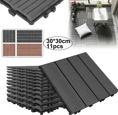 Produktbild von NAIZY 11 Stück WPC Fliesen, ca.1m² Anthrazit, Wasserfilterbar Terrassen- & Balkonfliesen Zusammenbaubar Garten Klickfliese 30x30cm