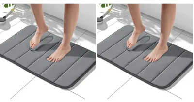 Image de Tapis de bain en mousse à mémoire de forme, antidérapant, absorbant, lavable, 40 x 60 cm, gris foncé, lot de 2