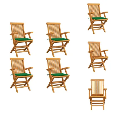 Immagine prodotto di vidaXL Sedie da giardino con cuscini verdi 4 pz. Legno massiccio teak - sedie da giardino