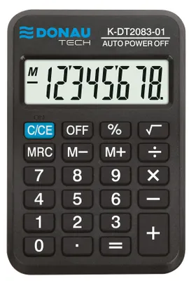 Produktbild von Donau TECH Taschenrechner / 8-Stellig Wurzelfunktion/ 8,9 x 5,6 x 1,1 cm/Schwarz