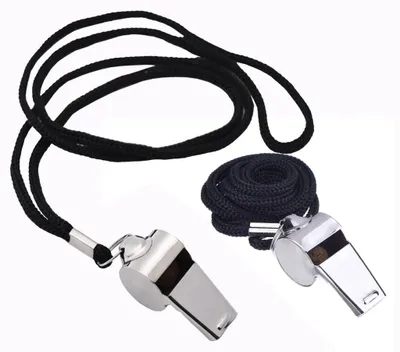 Productafbeelding van Set van 2 RVS fluitjes met nekkoord voor trainers en scheidsrechters