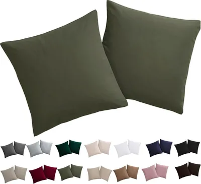 Produktbild von Kissenbezug 80x80 2er Set Olivergrün Mikrofaser Reißverschluss