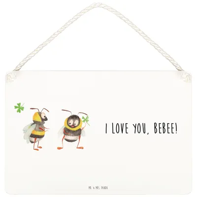 Produktbild von Mr. & Mrs. Panda hängeschild Bienen Paar DIN A5 - Weiß - Geschenk, für Frauen, Mitbringsel, wandtafel, holzbild, Schildkröten, Wandbild Holz, Hochzeitstag, Holzschild