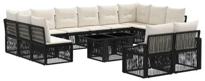 Produktbild von vidaXL Gartensofa-set 13 stk. Schwarz und Cremeweiß Poly-Rattan