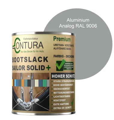 Produktbild von Contura Bootslack 1Liter. Farbig Glänzend Yacht- Buntlack Metall Holz GFK Holzlack Schiffslack RAL Boot - Aluminium - RAL 9006 Metallic
