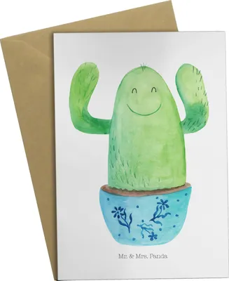 Produktbild von Mr. & Mrs. Panda Glückwunschkarte Kaktus Happy - Weiß - Geschenk, osterkarten, einladungskarten, Spruch, Mutter, Kakteen, Büro, weihnachtskarten, hochzeitskarten