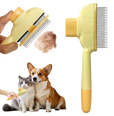 Haustierbürste mit langen & kurzen Zähnen, gelb, für Katzen & Hunde