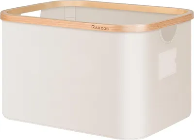 Image de Panier à linge avec poignées en bambou, panier en tissu pliable pour ranger les vêtements et les jouets, 32 L, beige