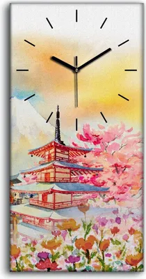 Produktbild von Wanduhr Uhr Wandbild Leinwand 30x60 Abstrakte Asiatische Wiesen Blumen Schloss - schwarze Hände