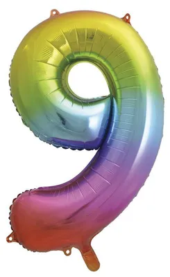 Produktbild von Folienballon Zahl 9 Regenbogenfarben 86cm