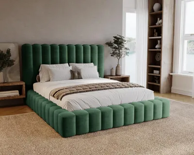 Obrázek produktu pro Čalouněná postel 140 x 200 Elise – ložnicová postel,  úložný prostor, kovový rošt – dvojlůžko 140 x 200, sametová látka (zelená – Ikoo 13)