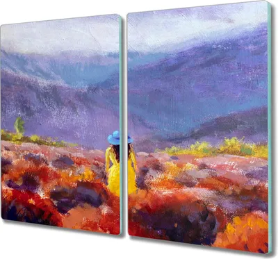 Produktbild von Coloray Kochplattenabdeckung Herdabdeckplatte 2x30x52 cm Hackbrett Schneidebrett Küchenbrett - Bergwiesenlandschaft