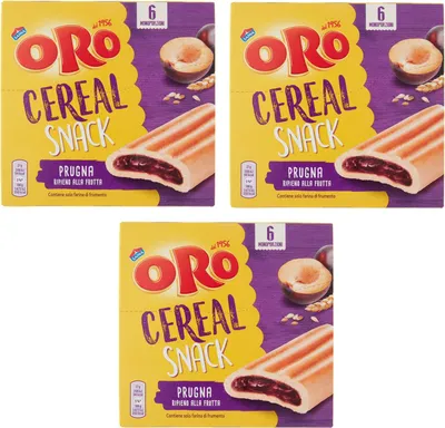 Produktbild von 3x Oro Saiwa Cereal Snack Prugna Müslikeks mit Pflaumenfüllung Kekse Biscuits 162g
