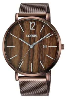 Produktbild von Herren Armbanduhr Quarz Rh 993 Mx9 42 mm Mesh Armband Datum Holz Zifferblatt Mineralglas