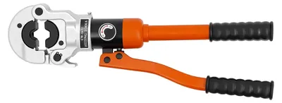 Image de Pince à sertir hydraulique - Pince à sertir pour cosses - 5 matrices de sertissage V12, V15, V18, V22, V28 - Tête pivotante à 360° - 8 tonnes / 80 kN - Orange