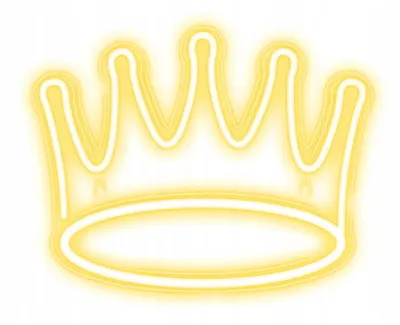 A yellow neon crown on a white background.
