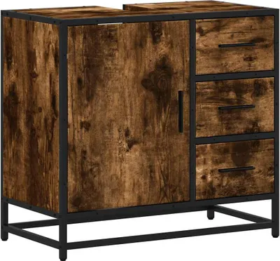 Image de Armoire de lavabo de salle de bain chêne fumé 65x33x60 cm