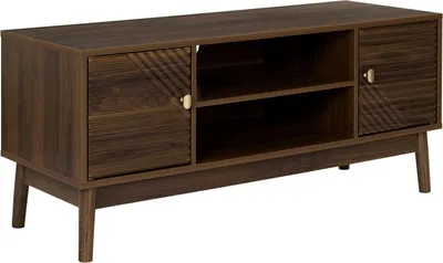 Immagine prodotto di HowHomely | Lavagna per TV - Mobile TV - 110 x 40 x 48 cm - Marrone - Lavagna bassa - con ripiani - maniglie color oro