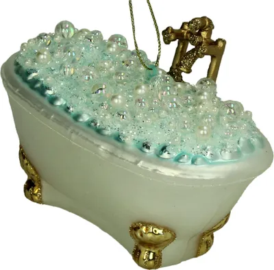 Produktbild von Christbaumschmuck Glas 12cm Badewanne mit Schaum Figur Weiß