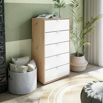 Immagine prodotto di Dmora Cassettiera Praha 40x60x109h cm Bianco, 5 Cassetti Apertura Scorrevole