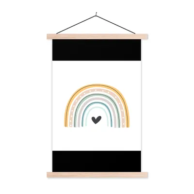 Produktbild von MuchoWow® Textilposter Regenbogen - Herz - Tupfen - Pastell - Kinder 120x180 cm mit holzfarbenen Rahmen - Textil-Plakat