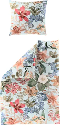 Produktbild von Bierbaum Mako-Satin Bettwäsche 135x200 Blüten Blumen Lilien Rosen bleu 5313-20