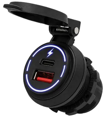 Produktbild von ProRide 12-24V USB/USB-C Einbauladegerät 65W QC3.0 Blau 2 Anschlüsse