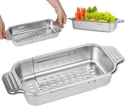 Produktbild von Edelstahl Sieb für Spüle und Küche, ideal zum Abgießen und Waschen von Gemüse