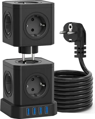Produktbild von VOOMY 13-in-1 Steckdosenleiste mit USB 2500W – 9-Fach & 4 USB – 2M Kabel – Überspannungsschutz – Schwarz