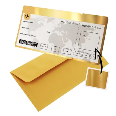 Produktbild von CraftWerk Flugticket mit Rubbelfläche - Personalisierbare Flugticket für Freund oder Freundin - Boarding Pass als Geschenk Verpackung für Reise Urlaub