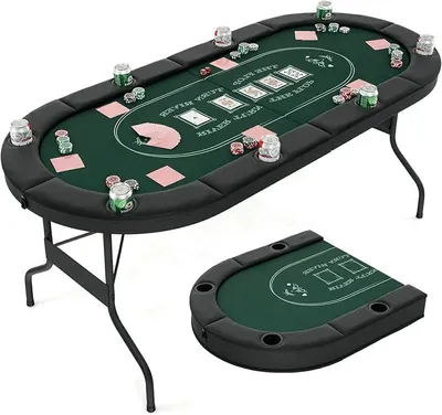 Imagen del producto de Mesa de póker plegable para 8 jugadores, mesa de juego con 8 portavasos de metal, mesa de póker profesional con reposabrazos acolchados, mesa de ruleta de casino para blackjack y Texas Hold'em (verde)
