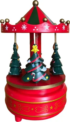 Produktbild von Karussell-Spieluhr, drehbar, pferdeförmige Spieluhr mit 4 Weihnachtsbäumen, musikalischem Karussell, spielt „Frohe Weihnachten“ als Weihnachts- und Geburtstagsgeschenk
