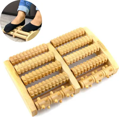 Produktbild von Doppelfußmassagegerät – Massagerolle aus Holz bei Plantarfasziitis, Stress, Fersen- und Fußgewölbeschmerzen – Shiatsu-Tiefengewebsmassage mit Reflexzonenkarte – Akupressur für Füße und schmerzende Beinmuskulatur