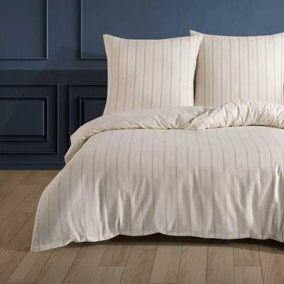 Produktbild von Buymax® Bettwäsche Bettbezug Luxury Natur, 2 teilig, 155x220 cm, Slub Yarn Dyed, Bettbezug-Set, Reißverschluss, 100% Baumwolle, mit Reissverschluss