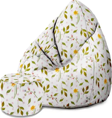 Produktbild von Dreamroots Bean Bag 80x80x120cm Sitzsack mit Lehne und Hocker und Bezug Sitzkissen Boden Sack Bubibag Sitzsack Sitzsack mit Füllung mit Spring Pattern