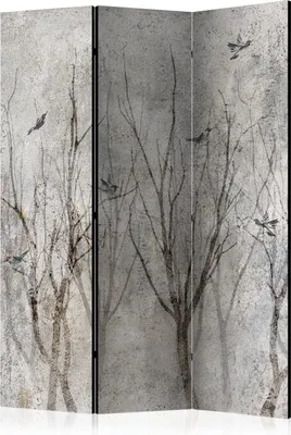 Produktbild von Neuheit! Dekorativer Paravent Raumteiler Trennwand Foto-Paravent Spanische Wand XXL BÄUME VOGEL BETON OPTIK 135x172 cm c-C-0490-z-b