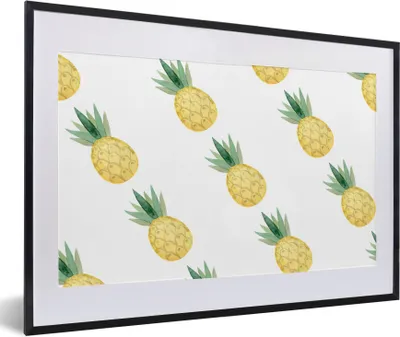 Produktbild von MuchoWow® Gerahmtes Poster Ananas - Obst - Muster 60x40 cm - Poster mit Schwarzem Bilderrahmen Wandposter Rahmen Foto Bilder - Schlafzimmer - Plakat in Rahmen - Drucken