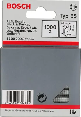Produktbild von Schmalrückenklammer Typ 55, 6 x 1,08 x 16 mm, 1000er-Pack