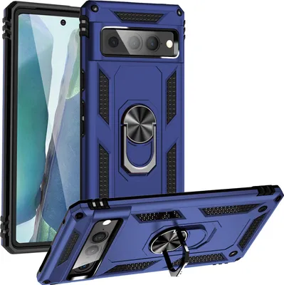 Produktbild von Google Pixel 7 Pro Hülle, Dual Layer Robust Militäre Schutzhülle mit Ringhalterung Ständer für Google Pixel 7 Pro Blau