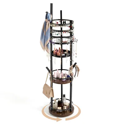 Produktbild von COSTWAY 360° Schmuckständer mit Ohrring-, Halskettenhaltern & 3 Regalen, Kettenständer, Schmuckbaum, Schmuckhalter, schmuckorganizer, Schwarz & braun